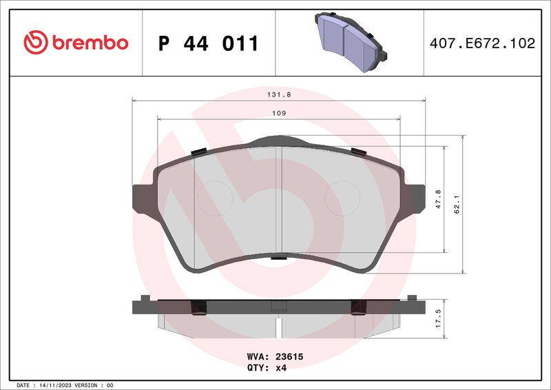 BREMBO P 44 011 Brake Pad Set, disc brake