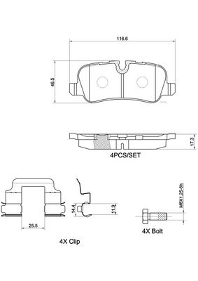 Brake Pad Set, disc brake BREMBO P 44 013X