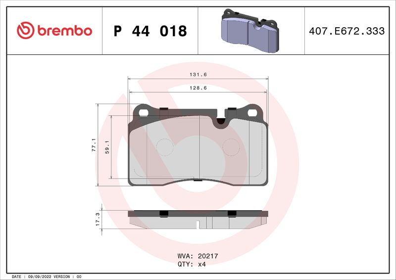 BREMBO P 44 018 Brake Pad Set, disc brake