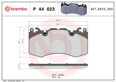 Brake Pad Set, disc brake BREMBO P 44 023