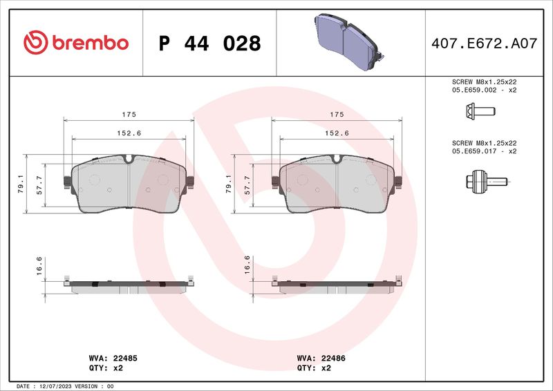 BREMBO P 44 028 Brake Pad Set, disc brake