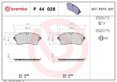 Brake Pad Set, disc brake BREMBO P 44 028