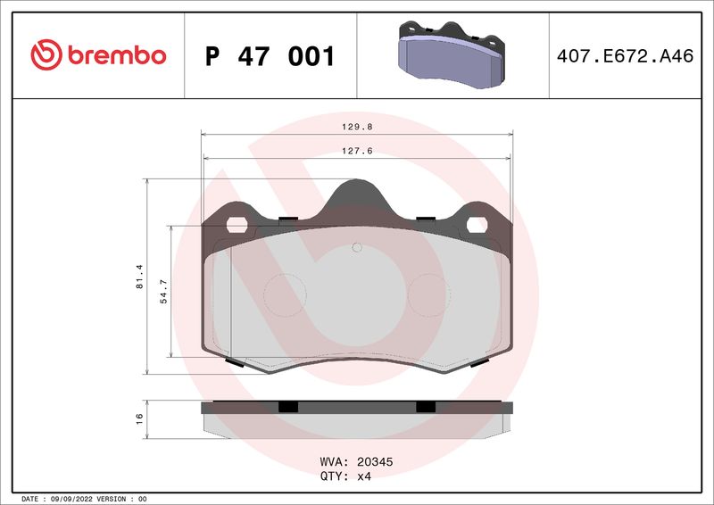 BREMBO P 47 001 Brake Pad Set, disc brake