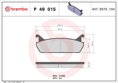 Brake Pad Set, disc brake BREMBO P 49 015