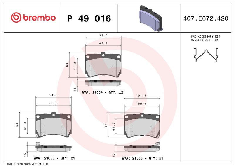 BREMBO P 49 016 Brake Pad Set, disc brake
