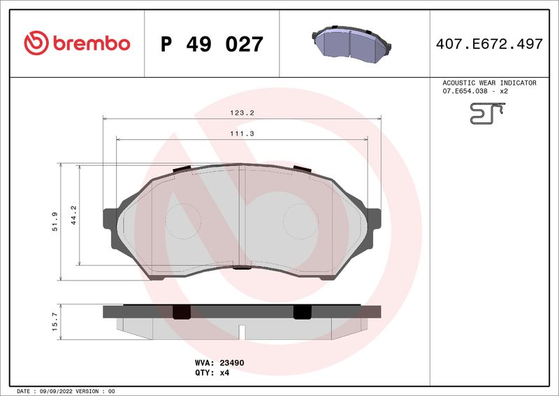 BREMBO P 49 027 Brake Pad Set, disc brake