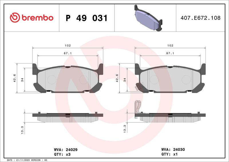 BREMBO P 49 031 Brake Pad Set, disc brake