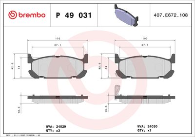 Brake Pad Set, disc brake BREMBO P 49 031