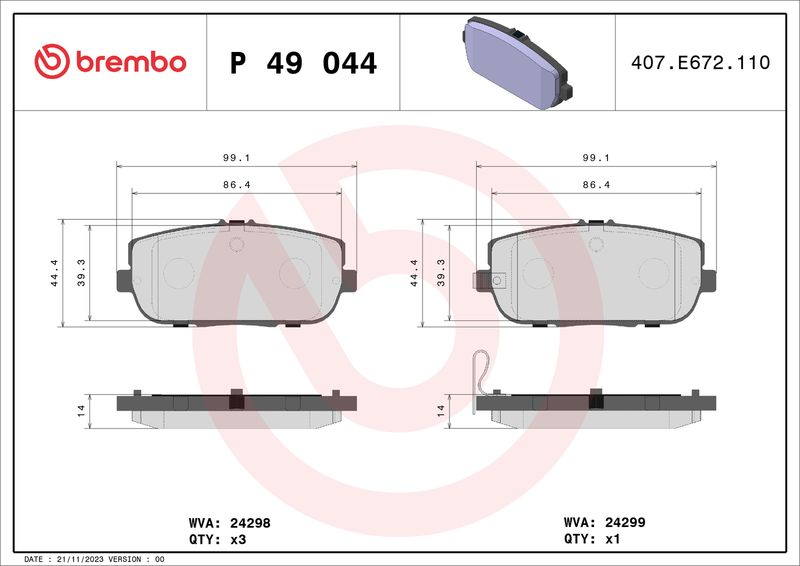 BREMBO P 49 044 Brake Pad Set, disc brake