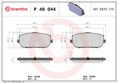Brake Pad Set, disc brake BREMBO P 49 044