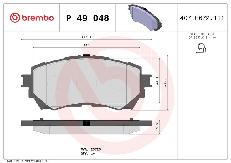 BREMBO P 49 048 Brake Pad Set, disc brake