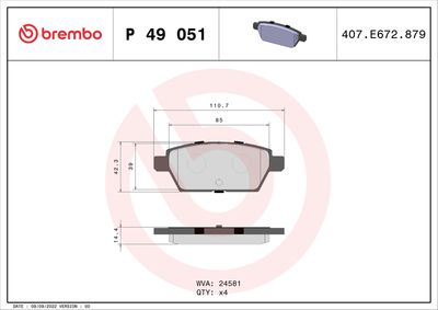 Brake Pad Set, disc brake BREMBO P 49 051