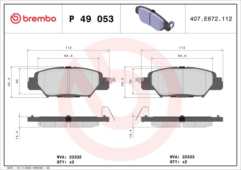 BREMBO P 49 053 Brake Pad Set, disc brake