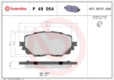 Brake Pad Set, disc brake BREMBO P 49 054