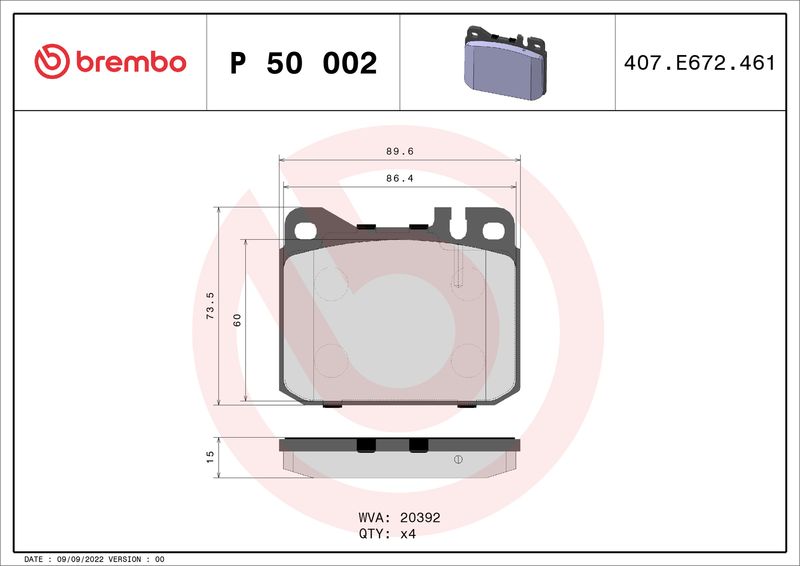 BREMBO P 50 002 Brake Pad Set, disc brake