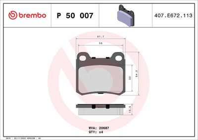 Brake Pad Set, disc brake BREMBO P 50 007