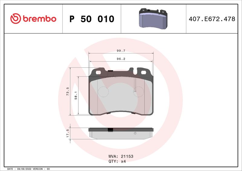 BREMBO P 50 010 Brake Pad Set, disc brake