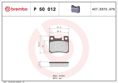 Brake Pad Set, disc brake BREMBO P 50 012
