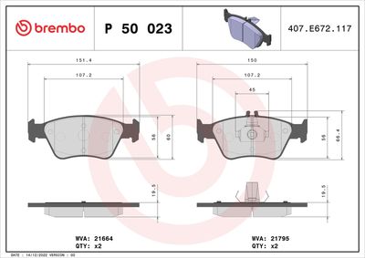 Brake Pad Set, disc brake BREMBO P 50 023