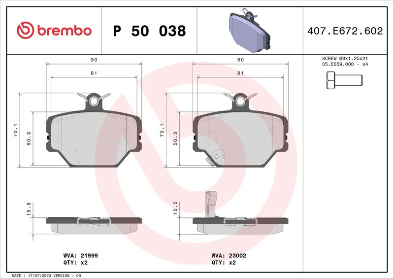 BREMBO P 50 038 Brake Pad Set, disc brake