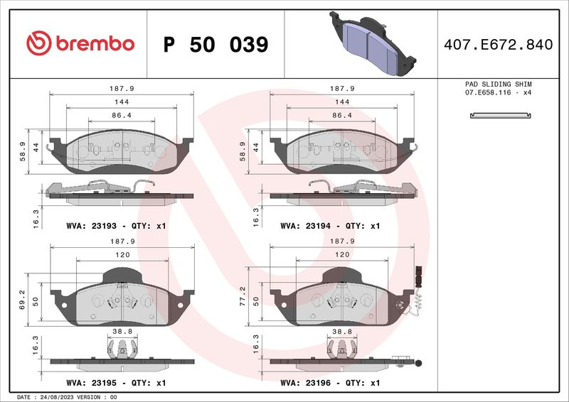 BREMBO P 50 039 Brake Pad Set, disc brake
