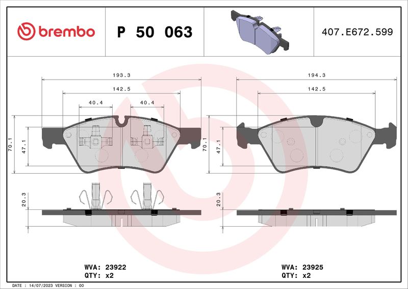 BREMBO P 50 063 Brake Pad Set, disc brake