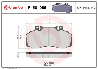 Brake Pad Set, disc brake BREMBO P 50 065