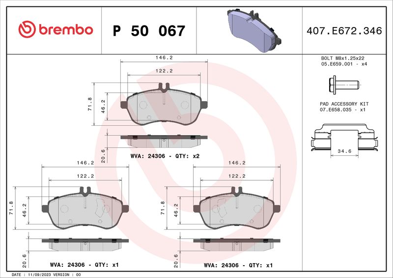 BREMBO P 50 067X Brake Pad Set, disc brake