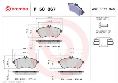 Brake Pad Set, disc brake BREMBO P 50 067X