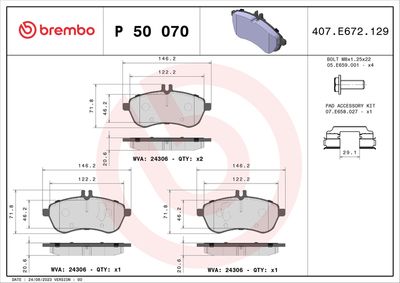Brake Pad Set, disc brake BREMBO P 50 070