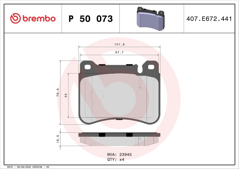 BREMBO P 50 073X Brake Pad Set, disc brake