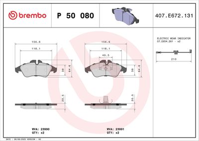 Brake Pad Set, disc brake BREMBO P 50 080