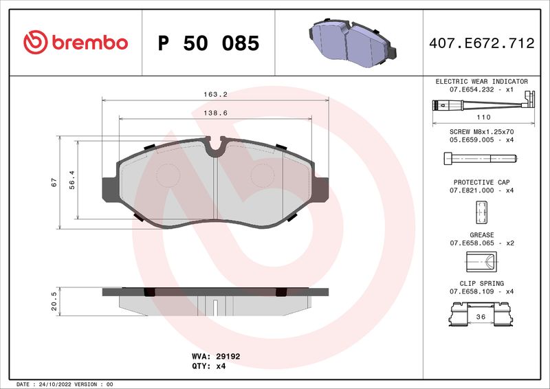 BREMBO P 50 085 Brake Pad Set, disc brake