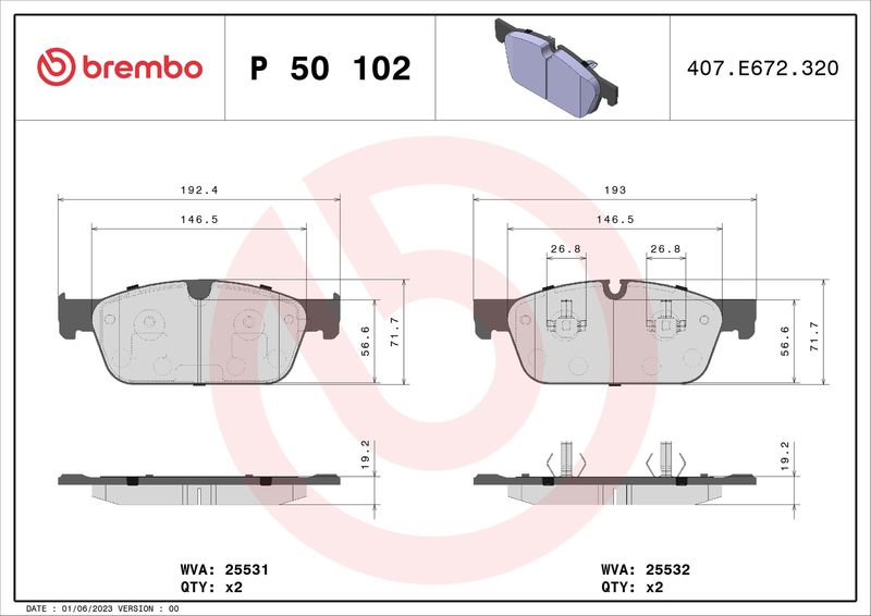 BREMBO P 50 102 Brake Pad Set, disc brake