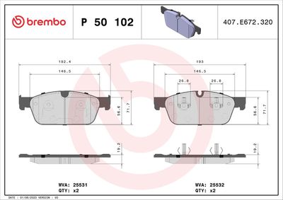 Brake Pad Set, disc brake BREMBO P 50 102X