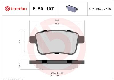 Brake Pad Set, disc brake BREMBO P 50 107