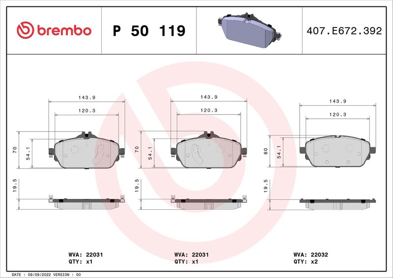 BREMBO P 50 119 Brake Pad Set, disc brake