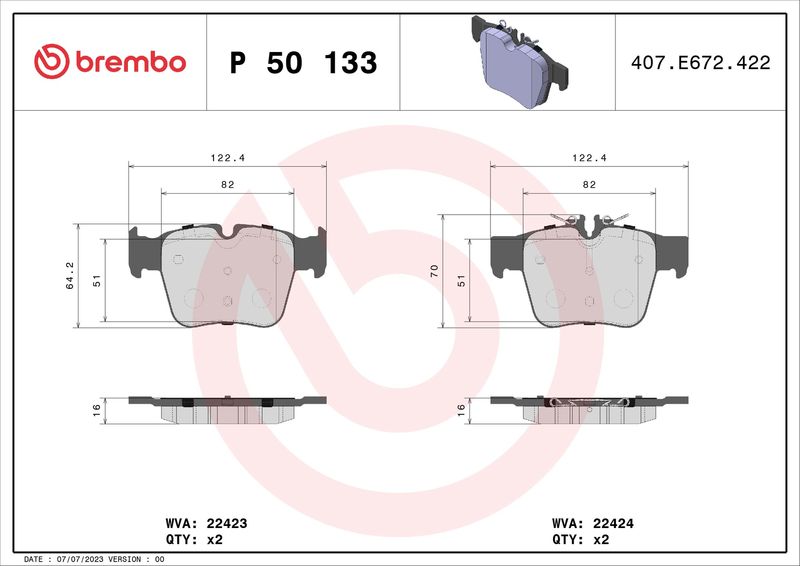 BREMBO P 50 133 Brake Pad Set, disc brake