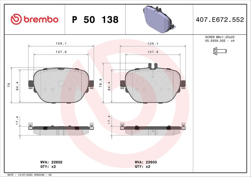 BREMBO P 50 138 Brake Pad Set, disc brake