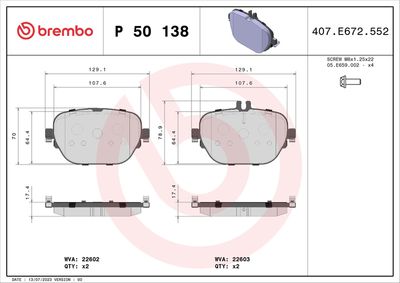 Brake Pad Set, disc brake BREMBO P 50 138
