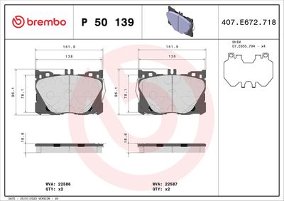 Brake Pad Set, disc brake BREMBO P 50 139