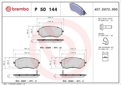 Brake Pad Set, disc brake BREMBO P 50 144