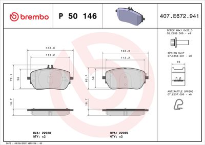 Brake Pad Set, disc brake BREMBO P 50 146