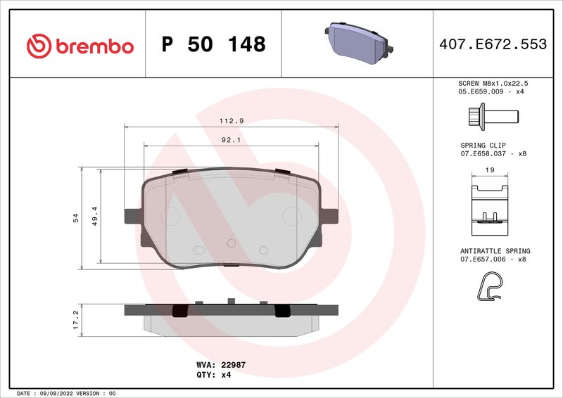 BREMBO P 50 148 Brake Pad Set, disc brake