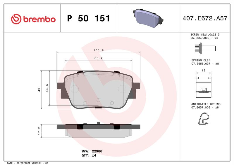BREMBO P 50 151 Brake Pad Set, disc brake
