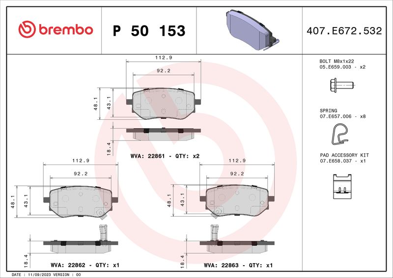 BREMBO P 50 153 Brake Pad Set, disc brake