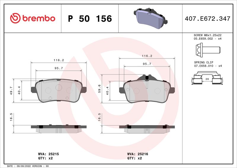 BREMBO P 50 156 Brake Pad Set, disc brake