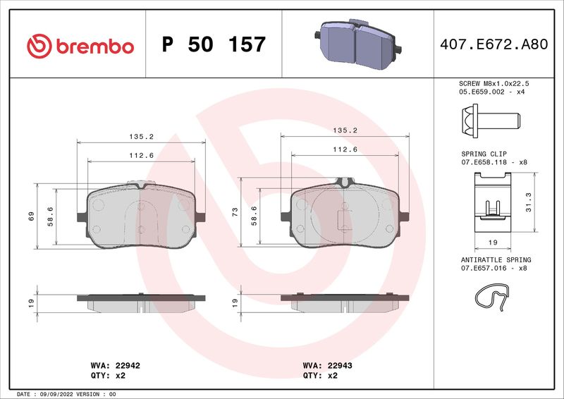 BREMBO P 50 157 Brake Pad Set, disc brake