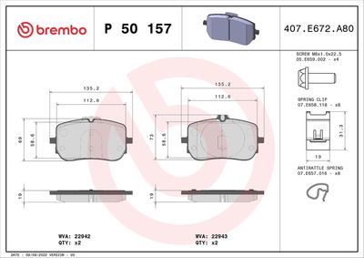 Brake Pad Set, disc brake BREMBO P 50 157