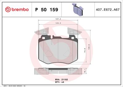 Brake Pad Set, disc brake BREMBO P 50 159